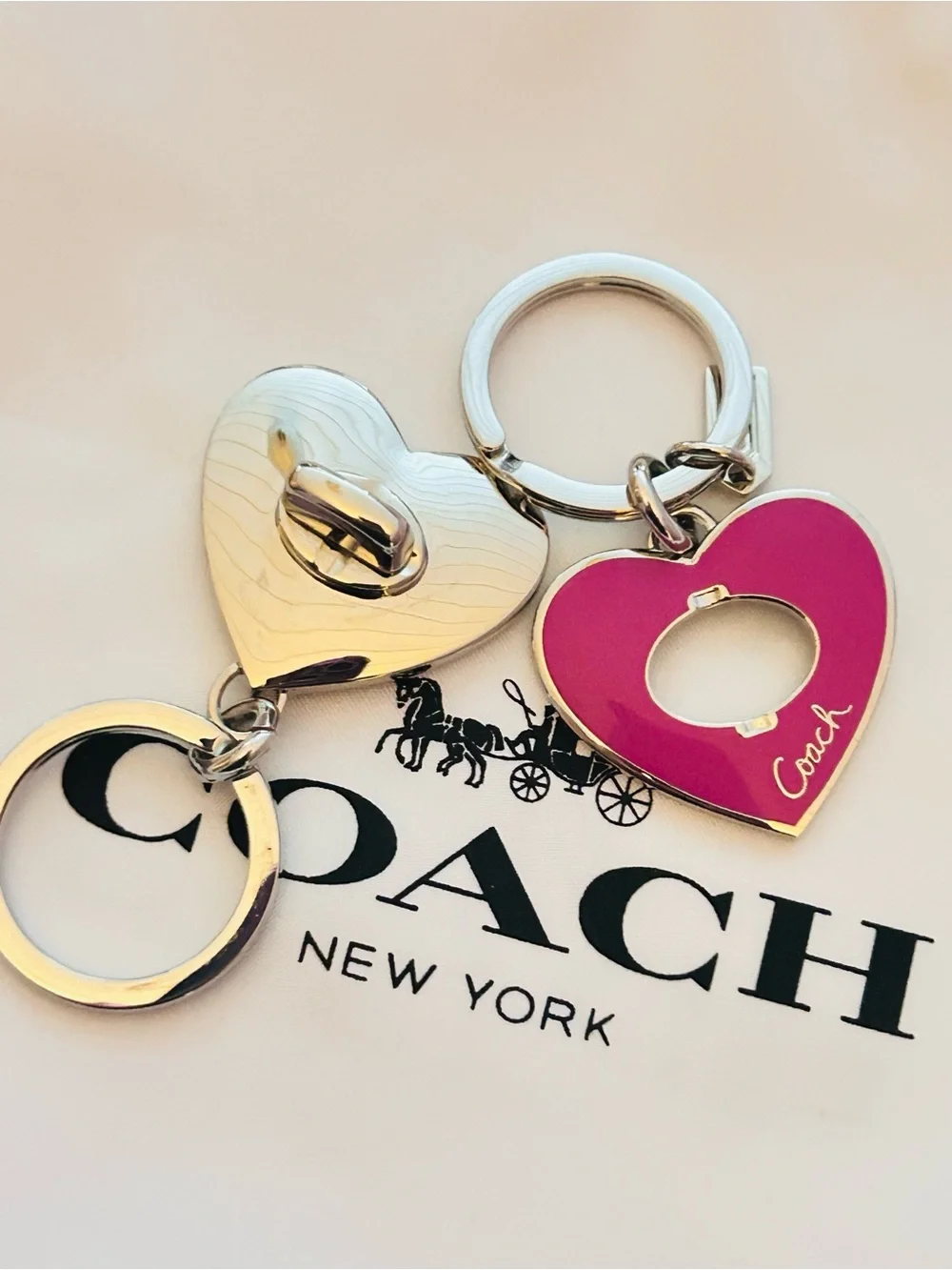 Coach Pink Heart Valet Keychain/ Bag Charm